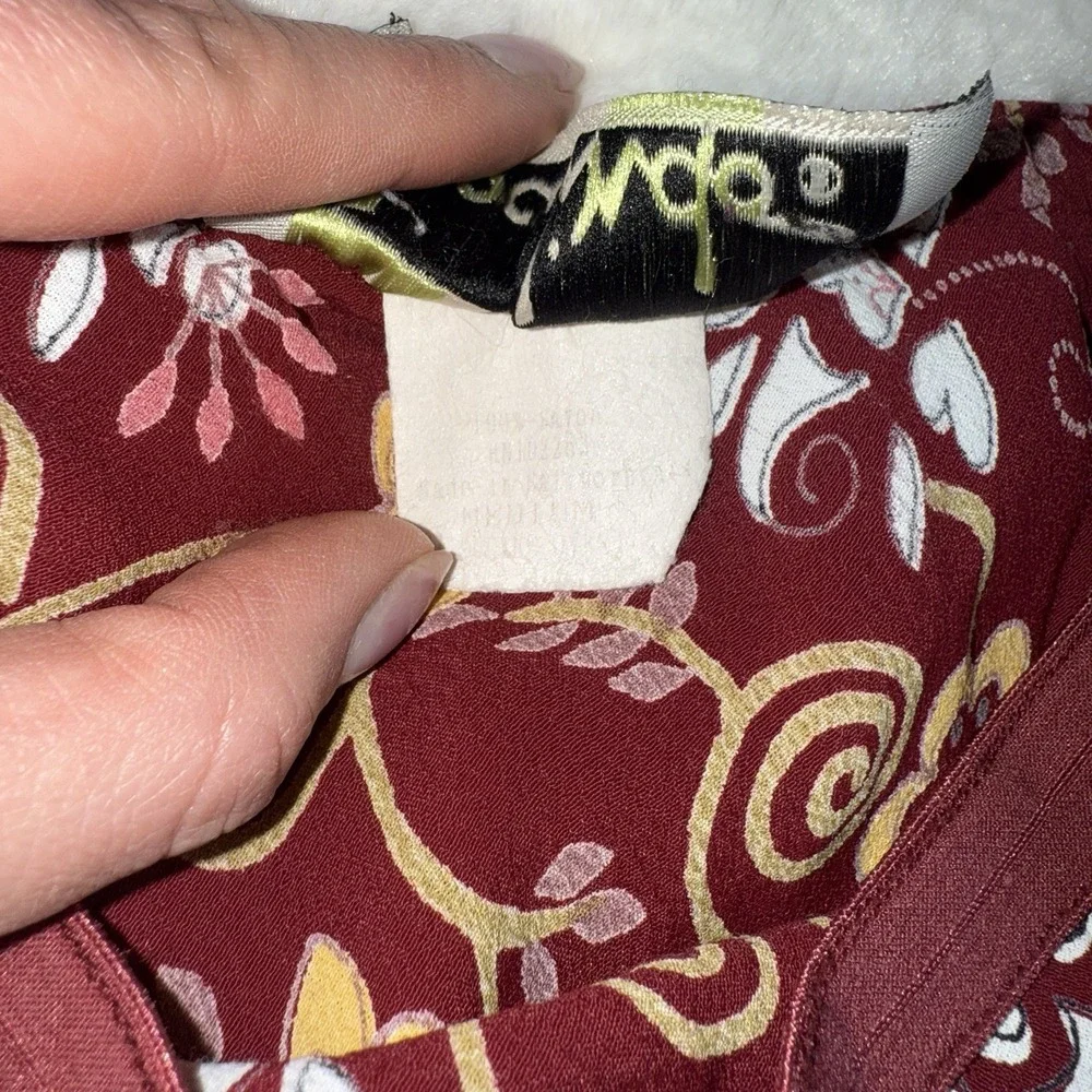 VTG Y2K Loco Lindo  Floral Midi Skirt Maroon Crepe A-Line Low Rise Flowy - Picture 5 of 7